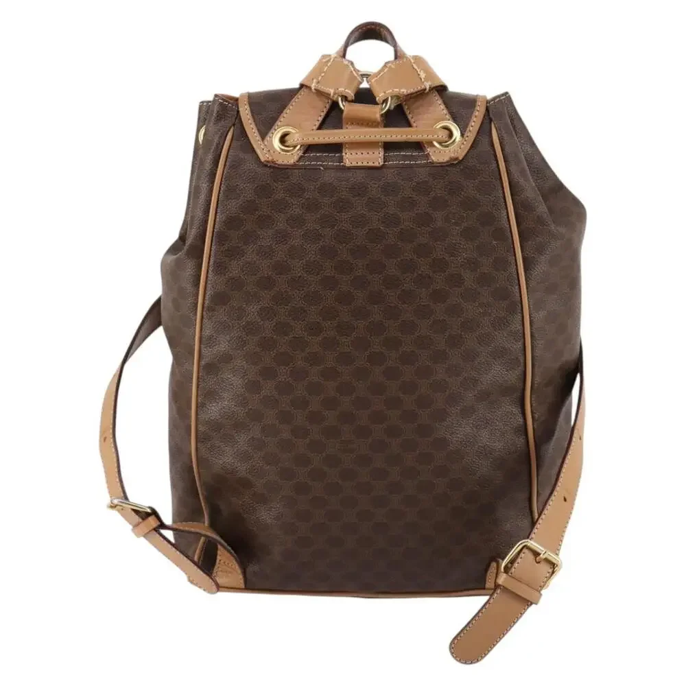 CELINE Macadam Canvas Backpack Pvc Leather Brown Gold